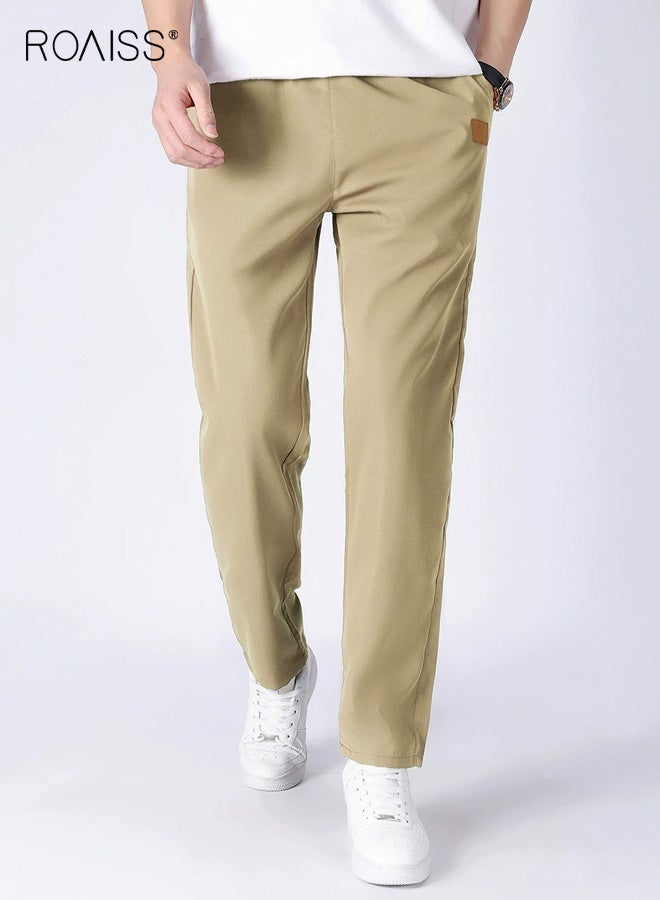 رويس بنطلون رجالي كاجوال بقصة مستقيمة، بنطلون رسمي للعمل، بنطلون صيفي برباط، بنطلون مطاطي كاكي للرجال - Image 4