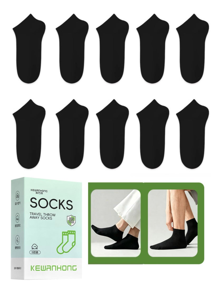 BravoCart Travel Throw-Away Socks - Disposable Breathable Anti-Odor Ankle Socks, 5-Pair Pack, No-Wash Convenience for Business Trips & Tourism/BLACK - Image 1