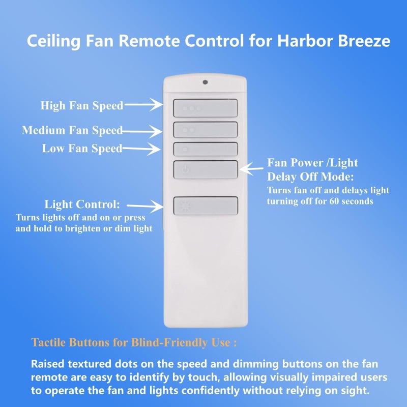 UBORSY Replacement Remote for Harbor Breeze Ceiling Fan Remote Control, Light Dimmer 3-Speed Wall Mount for A25-TX001-R1, A25-TX005R, A25-TX013, ZJF-RT01A,315MHz(Remote Only) - Image 4