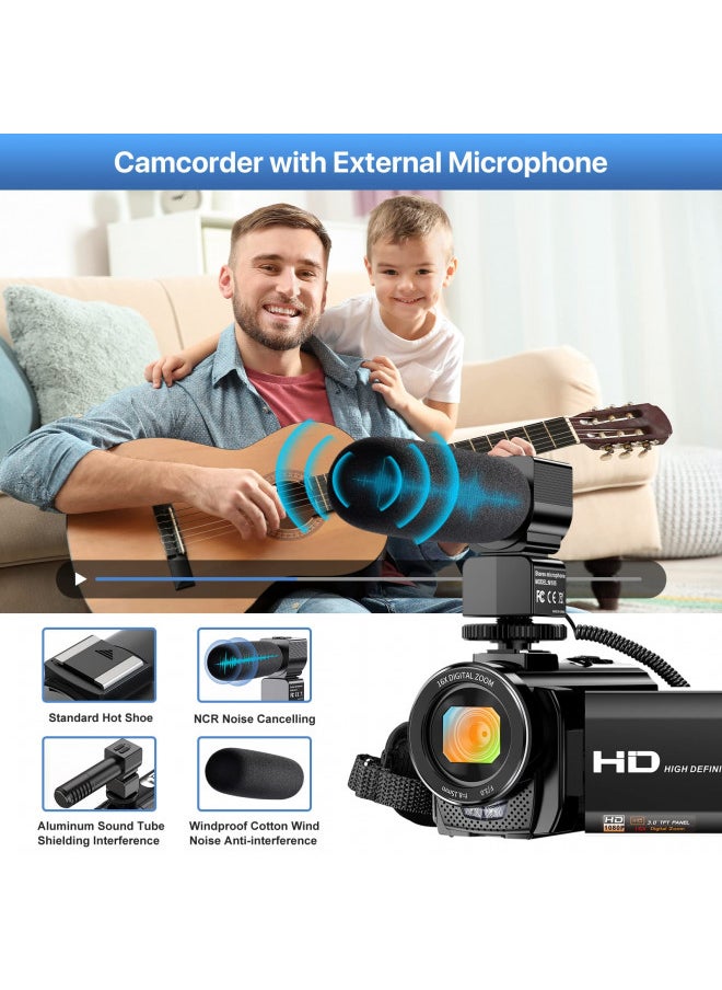ALSONE Video Camera YouTube Vlogging Camera Recorder FHD 1080P 24.0MP 3.0 Inch 270 Degree Rotation Screen 16X Digital Zoom Camcorder with Microphone,Remote Control and 2 Batteries  - Image 2