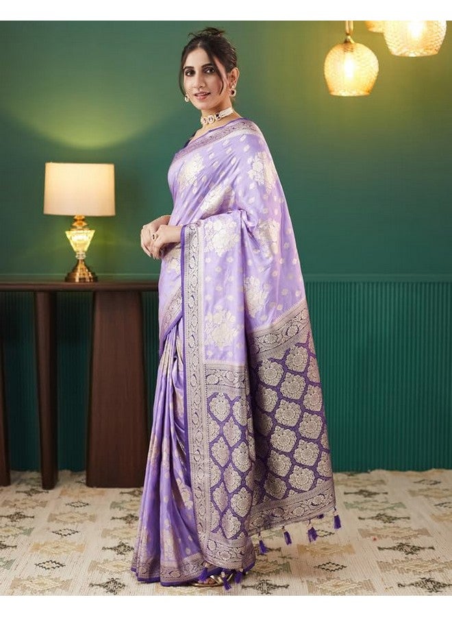 SIRIL ساري سيريلي للنساء من حرير بناراسي مع قطعة بلوزة غير مخيطة (4090S353_بنفسجي) - Image 2