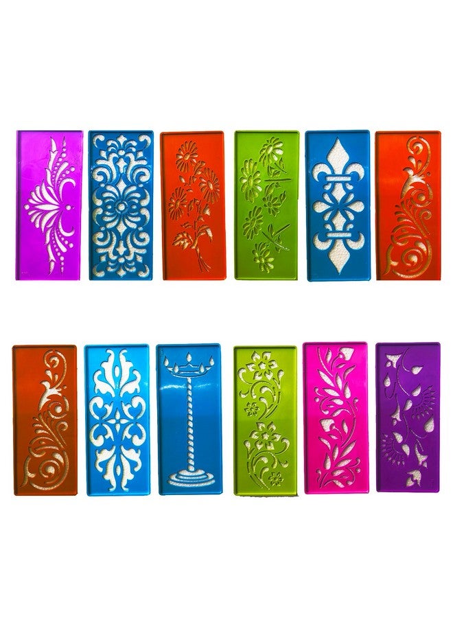 CraftVatika مجموعة قوالب رانغولي من كرافت فاتيكا مكونة من 12 قطعة، عناصر تزيين ديوالي، قوالب صنع رانغولي للمزخرفات الأرضية، قوالب رانغولي قابلة لإعادة الاستخدام (18 سم مستطيل) - Image 5