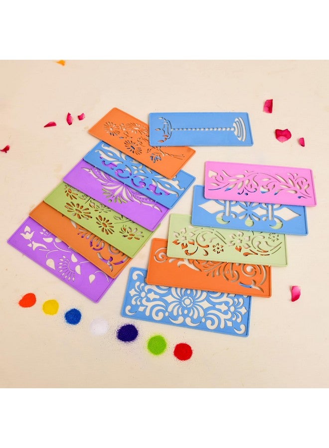 CraftVatika مجموعة قوالب رانغولي من كرافت فاتيكا مكونة من 12 قطعة، عناصر تزيين ديوالي، قوالب صنع رانغولي للمزخرفات الأرضية، قوالب رانغولي قابلة لإعادة الاستخدام (18 سم مستطيل) - Image 1