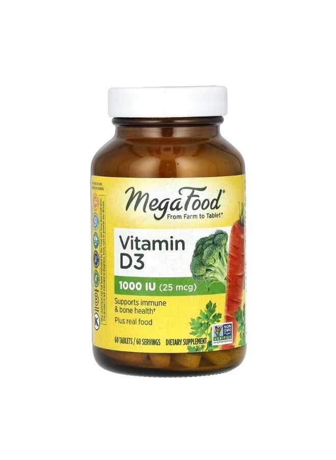 MegaFood Vitamin D3 25 mcg 1000 IU 60 Tablets  - Image 1