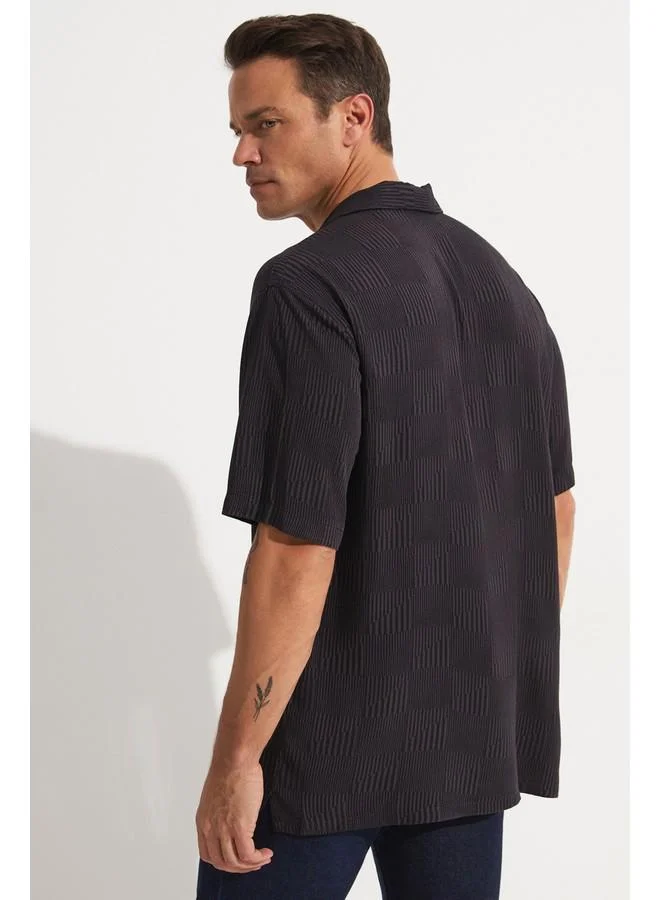 JUNE June Exclusive Men Striped Short Sleeve Shirt Navy - Anthracite