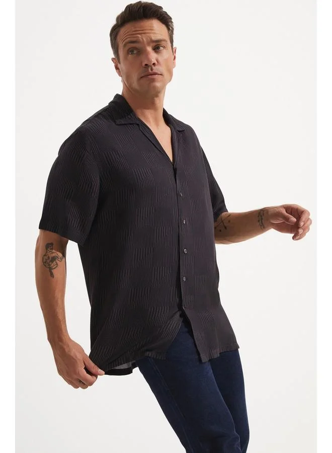 JUNE June Exclusive Men Striped Short Sleeve Shirt Navy - Anthracite