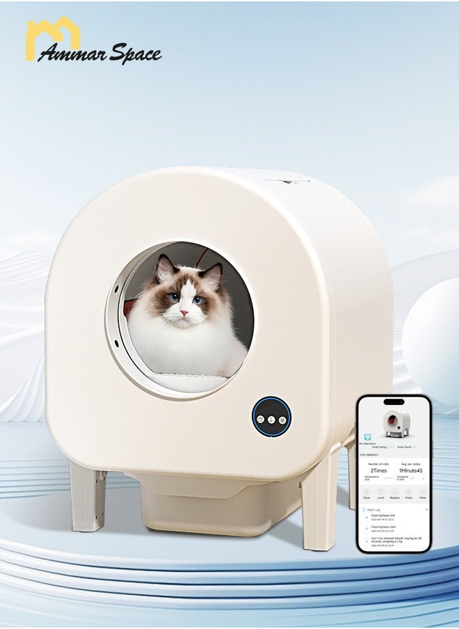 Ammar Space - Self Cleaning Litter Box 68L Automatic Cat Litter Box Anti Pinch Kitty Litter Box with Odor Removal and Wifi APP Control for Multiple Cats Extra Large Smart Litter Box Automatic Cat Toilet - Image 1