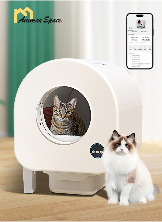 Ammar Space - Self Cleaning Litter Box 68L Automatic Cat Litter Box Anti Pinch Kitty Litter Box with Odor Removal and Wifi APP Control for Multiple Cats Extra Large Smart Litter Box Automatic Cat Toilet - Image 1