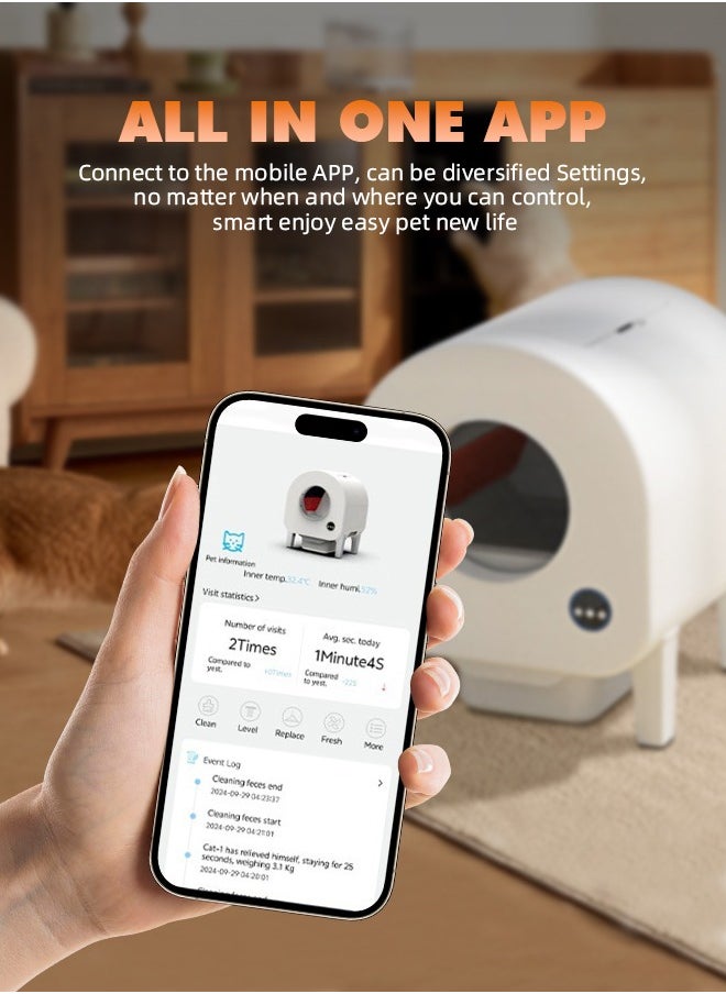 Ammar Space - Self Cleaning Litter Box 68L Automatic Cat Litter Box Anti Pinch Kitty Litter Box with Odor Removal and Wifi APP Control for Multiple Cats Extra Large Smart Litter Box Automatic Cat Toilet - Image 1