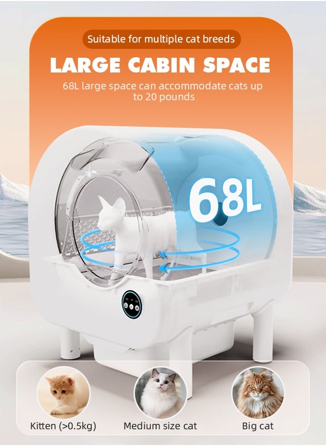 Ammar Space - Self Cleaning Litter Box 68L Automatic Cat Litter Box Anti Pinch Kitty Litter Box with Odor Removal and Wifi APP Control for Multiple Cats Extra Large Smart Litter Box Automatic Cat Toilet - Image 1