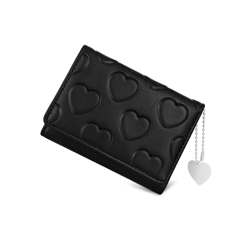 WisePoint Credit Card Wallet with Heart-shaped Pendant, PU Leather Credit Card Holder for Women and Girls, Cute Women's Wallet Card Holder Wallet for Shopping, Dating, Travel (black) - Image 1