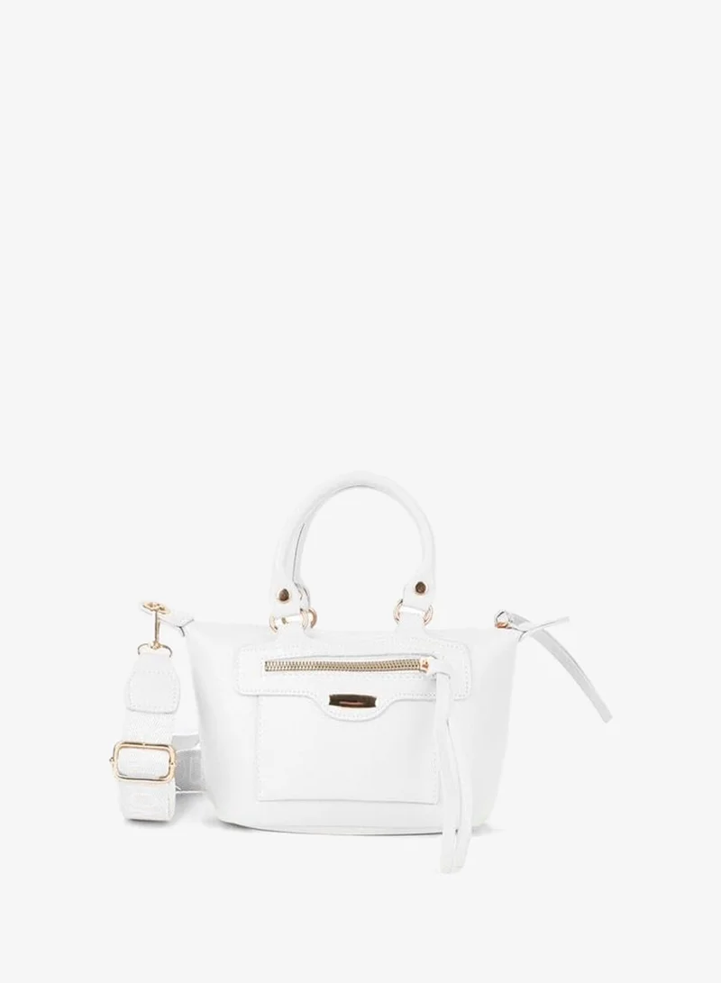Women's Lupin White Lined Kolon Strap Zipper Closure Hand, Arm and Shoulder Bag.