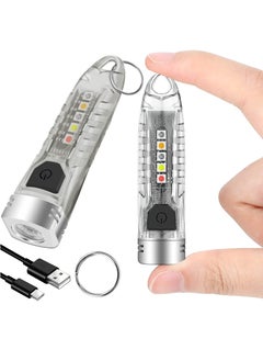 Mini Led Flashlight Keyring Torch USB Rechargeable Portable Keychain Flashlights IPX6 Waterproof 400 Lumens EDC Flashlights with 12 Modes for Camping, Hiking, Backpacking, and Daily Using