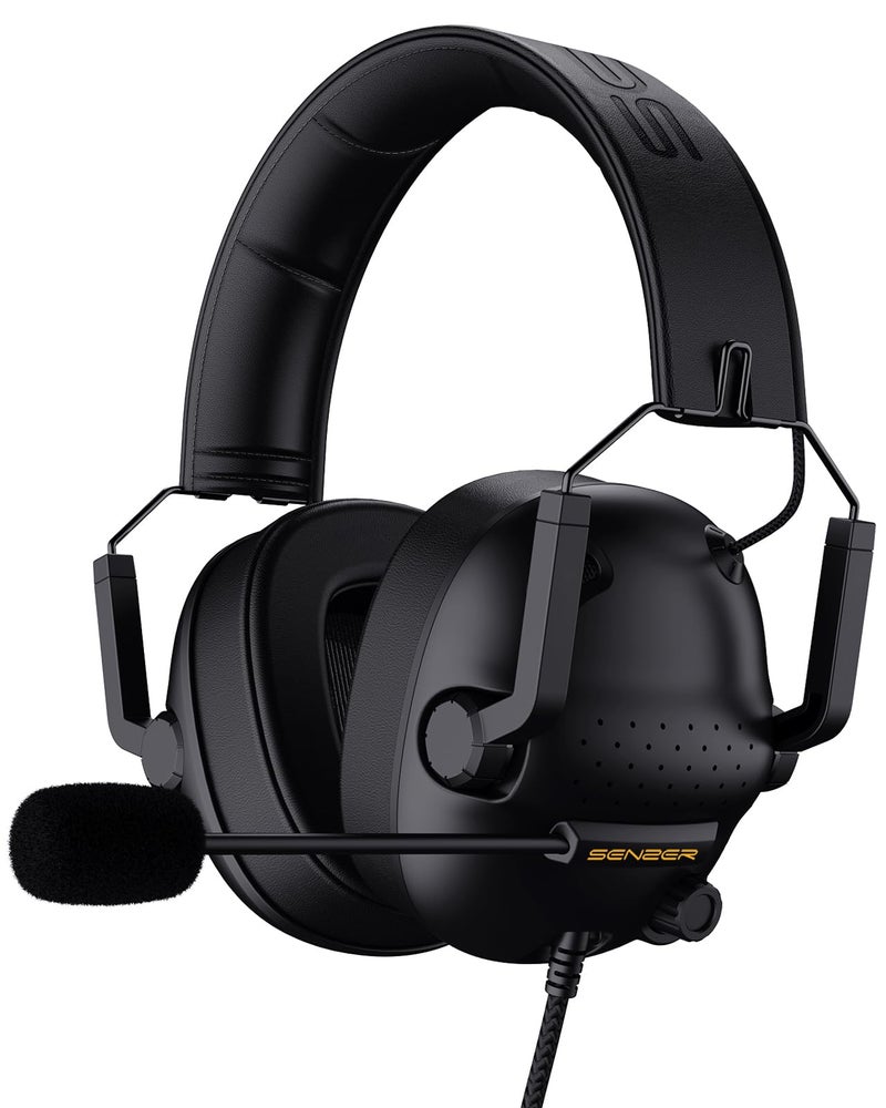 SENZER SG500 Surround Sound Pro Gaming Headset with Noise Cancelling Microphone - Soft Memory Foam Padding - Portable Foldable Headphones for PC, PS4, PS5, Xbox One, Switch - Black - Image 1