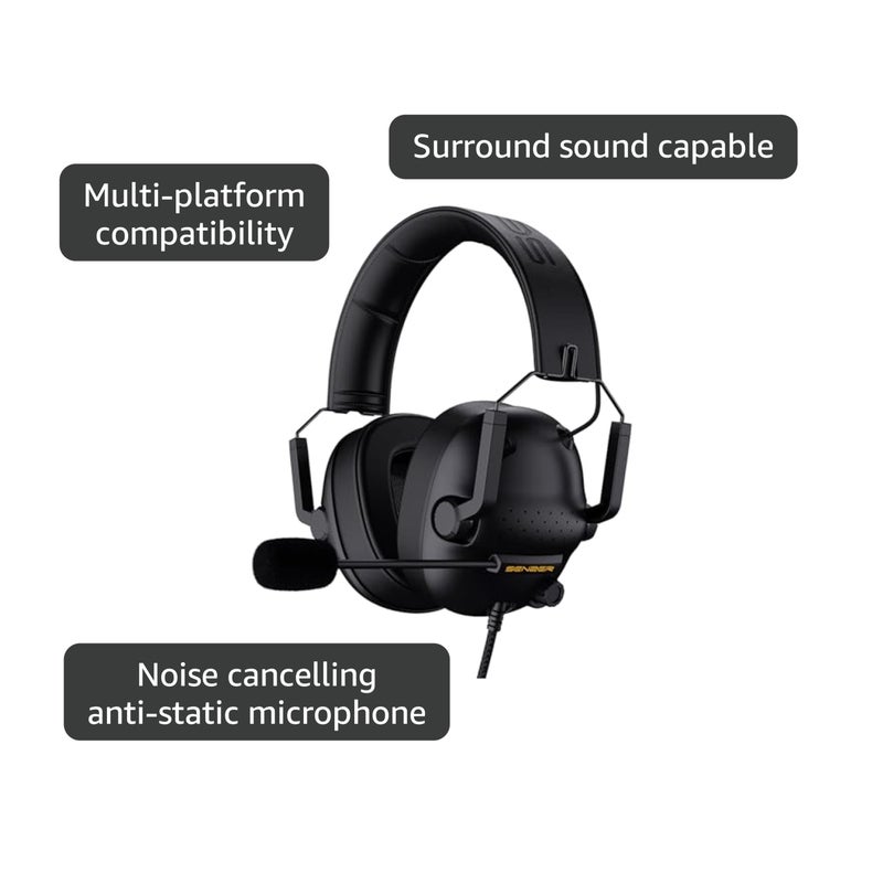SENZER SG500 Surround Sound Pro Gaming Headset with Noise Cancelling Microphone - Soft Memory Foam Padding - Portable Foldable Headphones for PC, PS4, PS5, Xbox One, Switch - Black - Image 4
