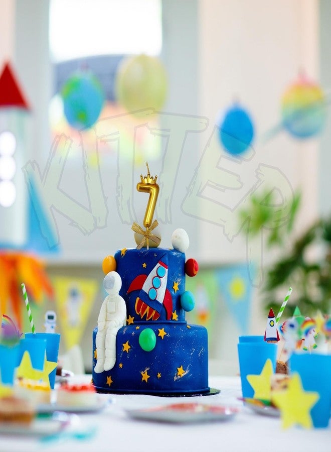 KITTER 1 Pc 7 Number Candle for Birthday Cake 7th Birthday Cake Decoration Seven Candle with Crown on Top Cake Topper Metallic Gold Number Crown Candles for Anniversary (Pack of 1) - Image 3