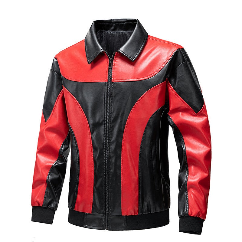 European Size Thin Casual Men'S Leather Fashion Stitching Motorcycle Retro Leather Jacket Men'S Wear - Image 5