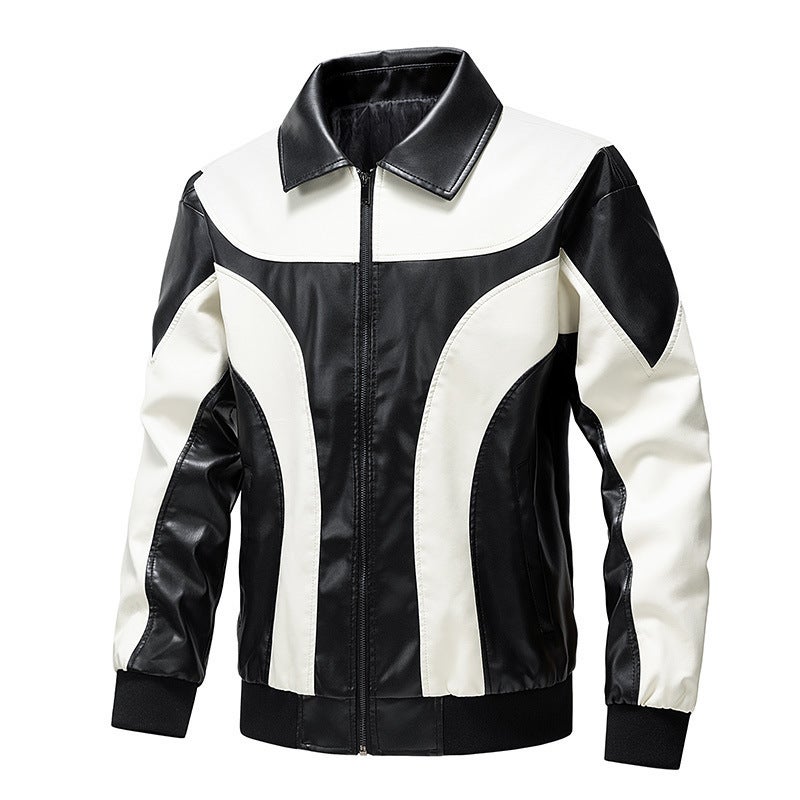 European Size Thin Casual Men'S Leather Fashion Stitching Motorcycle Retro Leather Jacket Men'S Wear - Image 2