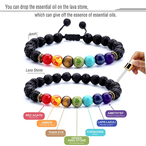 Hamoery Men Women 8mm Lava Rock Chakra Beads Bracelet Set Gifts for Friends Braided Rope Natural Stone Yoga Bracelet Bangle (Set 1) - Image 2