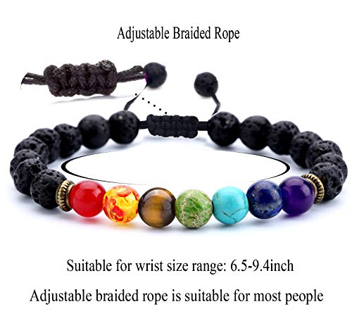 Hamoery Men Women 8mm Lava Rock Chakra Beads Bracelet Set Gifts for Friends Braided Rope Natural Stone Yoga Bracelet Bangle (Set 1) - Image 4