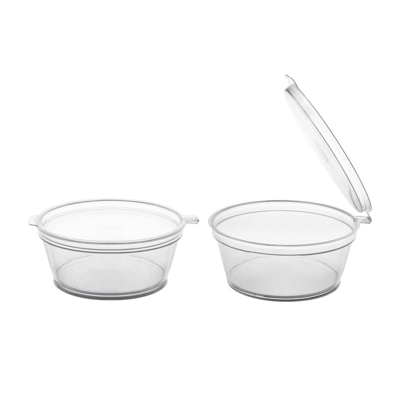 Party Essentials Party Essentials Leak Proof Plastic Condiment Souffle Containers with Attached Airtight Portion Cup with Hinged Lid for Sauces Samples Slime Jello Shot Storage Craft 100 Sets 2 oz Clear 