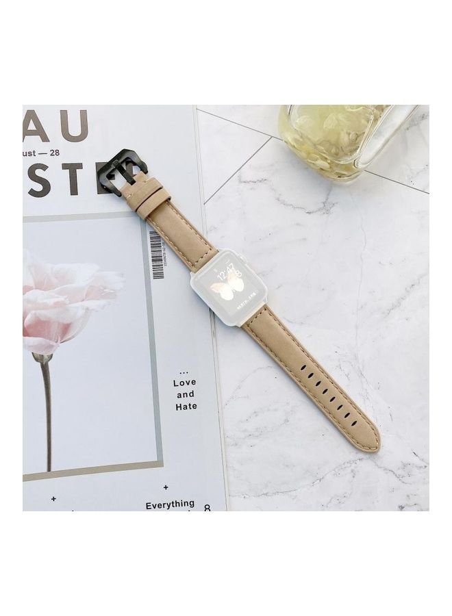 NIBEMINENT Big Head Buckle Replacement Watchbands For Apple Watch Series 7 41mm/6 & SE 5 4 40mm/3 2 1 38mm Beige - Image 1