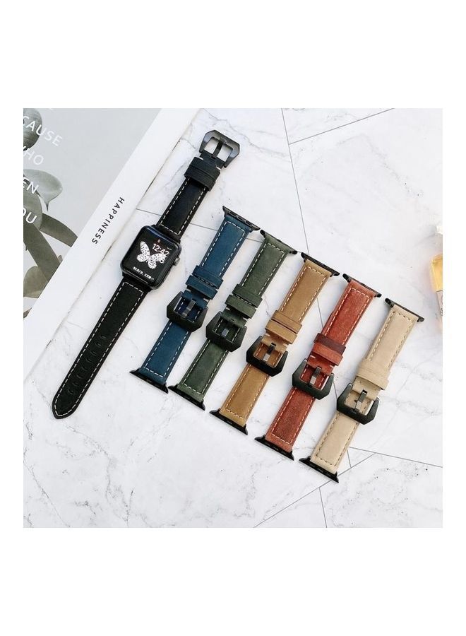 NIBEMINENT Big Head Buckle Replacement Watchbands For Apple Watch Series 7 41mm/6 & SE 5 4 40mm/3 2 1 38mm Beige - Image 2