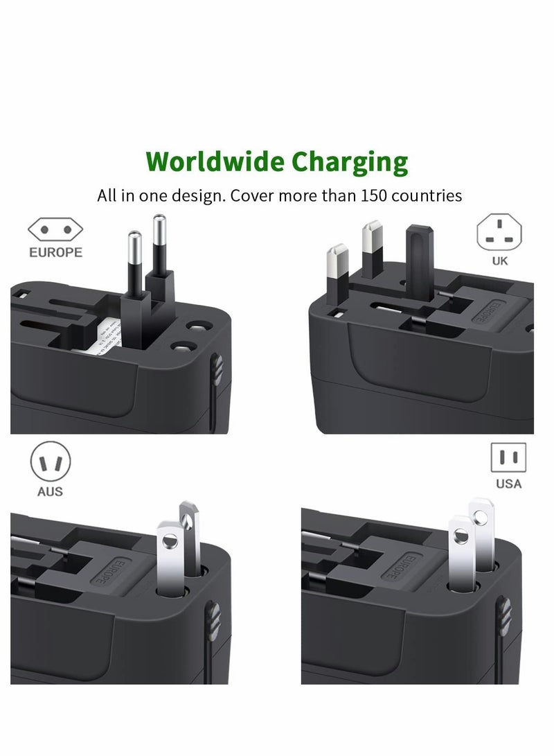 Travel Adapter, Universal All in One Worldwide Travel Adapter Power Converters Wall Charger AC Power Plug Adapter with Dual USB Charging Ports for Asia Europe UK AUS and USA (Black) - Image 2