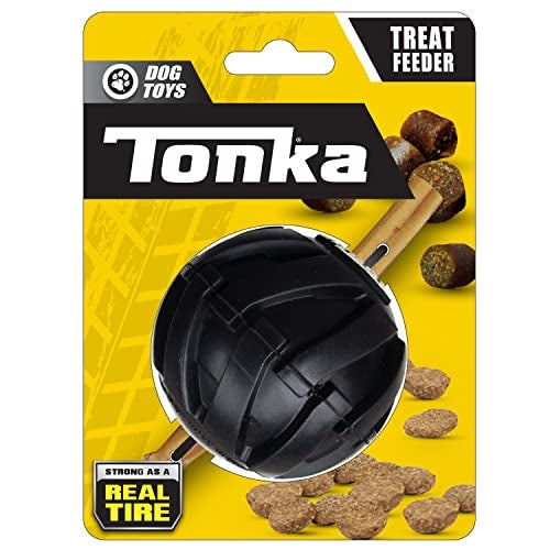 Tonka Mega Tread Ball Treat Holder Dog Toy Lightweight Durable and Water Resistant 3 Inches for SmallMediumLarge Breeds Single Unit Black - Image 1