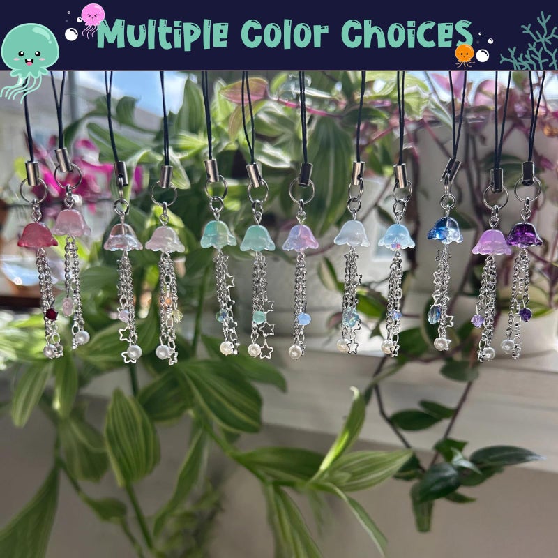 Agromusk Jellyfish Phone Charm,Y2K Beaded Phone Strap Cute Jelly Phone Charms Aesthetic Cell Phone Accessories Chain for Women(White) - Image 2