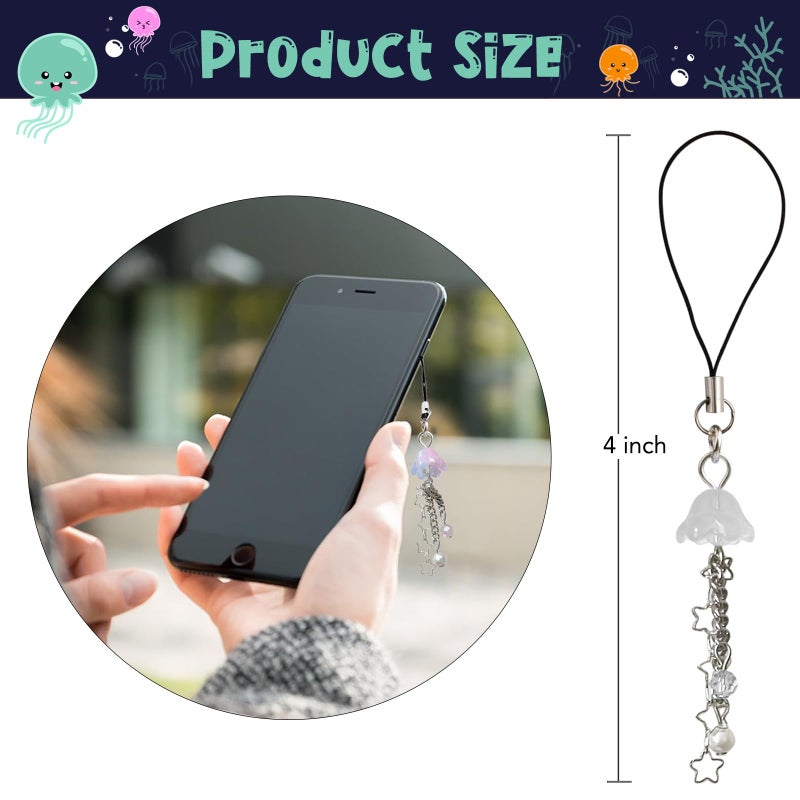 Agromusk Jellyfish Phone Charm,Y2K Beaded Phone Strap Cute Jelly Phone Charms Aesthetic Cell Phone Accessories Chain for Women(White) - Image 4