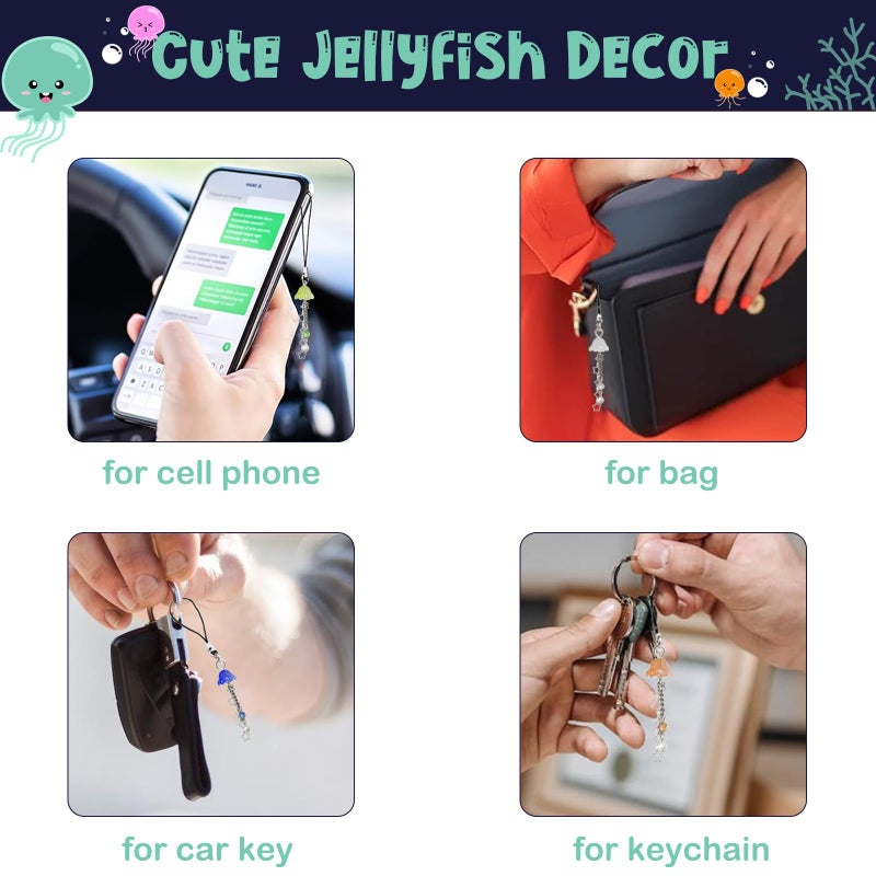 Agromusk Jellyfish Phone Charm,Y2K Beaded Phone Strap Cute Jelly Phone Charms Aesthetic Cell Phone Accessories Chain for Women(White) - Image 5