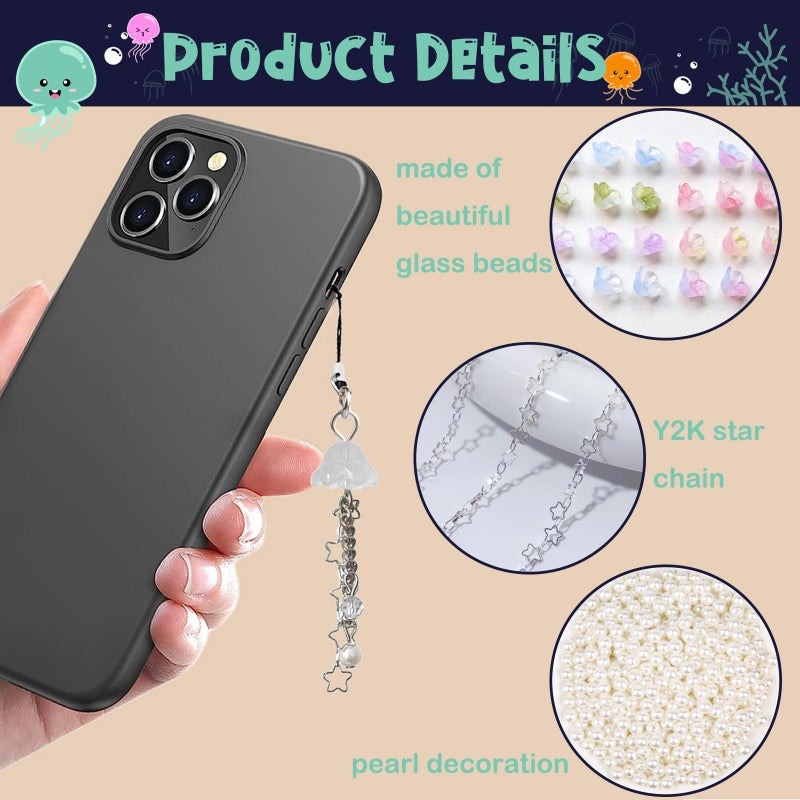 Agromusk Jellyfish Phone Charm,Y2K Beaded Phone Strap Cute Jelly Phone Charms Aesthetic Cell Phone Accessories Chain for Women(White) - Image 3