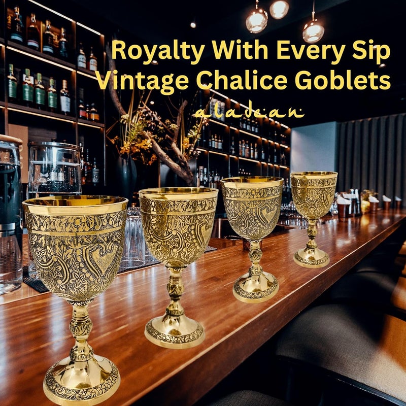 ALADEAN Vintage Chalice Medieval Goblet  1x Solid Brass 6 Royal Wine Glass Cups 7oz  Renaissance Gifts Wedding Anniversary Novelty Ceremonial Drinkware Pack of 1pc Roman Chalice - Image 3