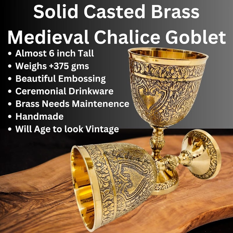 ALADEAN Vintage Chalice Medieval Goblet  1x Solid Brass 6 Royal Wine Glass Cups 7oz  Renaissance Gifts Wedding Anniversary Novelty Ceremonial Drinkware Pack of 1pc Roman Chalice - Image 2