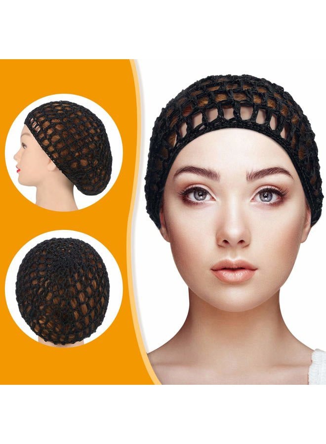 Geyoga 6 Pieces Mesh Crochet Hair Net Rayon Knit Snood Hat Thick Short Women Hairnet Snoods Cover Ornament for Sleeping (Black) - Image 2