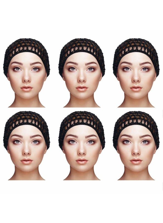 Geyoga 6 Pieces Mesh Crochet Hair Net Rayon Knit Snood Hat Thick Short Women Hairnet Snoods Cover Ornament for Sleeping (Black) - Image 1