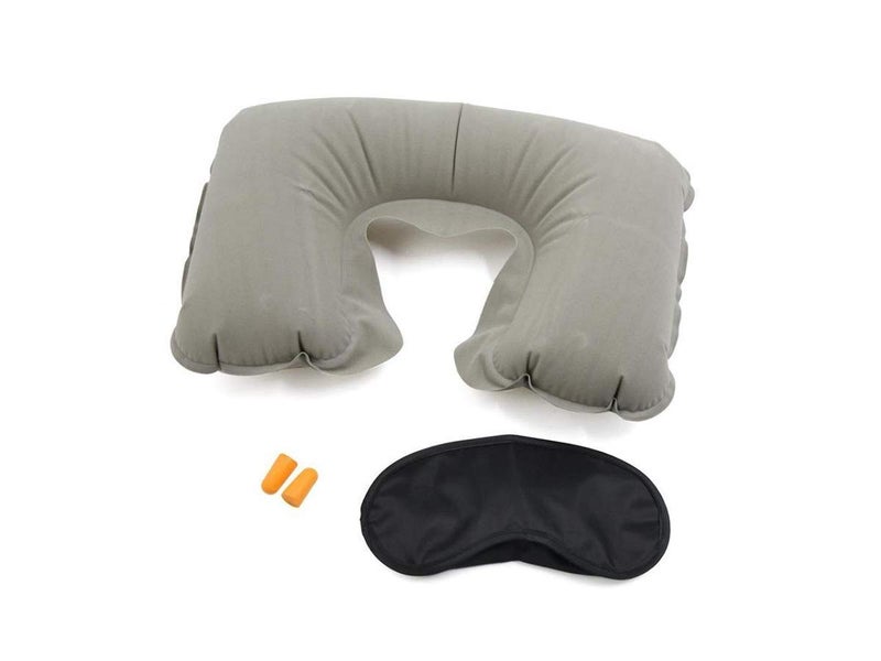 IVAR IVAR 3 in 1 Travel Set Inflatable Neck Pillow Eye Mask and Ear Plugs Airline Travel Kit Grey - Image 1