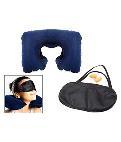 IVAR IVAR 3 in 1 Travel Set Inflatable Neck Pillow Eye Mask and Ear Plugs Airline Travel Kit Grey - Image 2