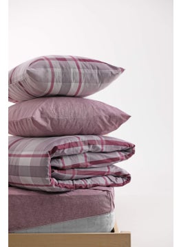 Plaid Cotton Single Duvet Cover Set with Elastic Sheets - Purple - pzsku/Z592753217E7E24FB44C6Z/45/_/1728062993/ebfb67de-28b6-4c8b-9bdc-871940f6172c