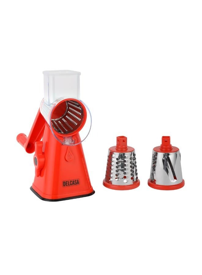 DELCASA 3-in-1  Manual Rotary Drum Grater with Stainless Steel  3 Interchangeable Blades, Round Vegetable Slicer - Image 1