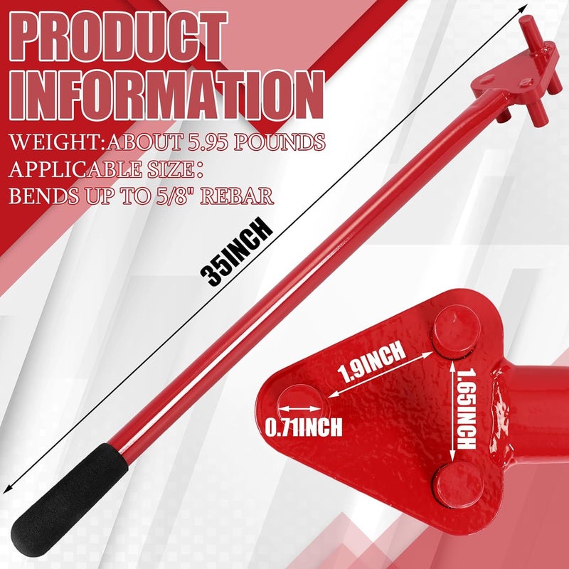 Tondiamo Tondiamo Rebar Bender Manual Hand Operated to 58 Bar Reverse Head Bending Machine Manual Rebar Bender Metal Bending Tools for Flat Steel and Steel Rod Red  - Image 2