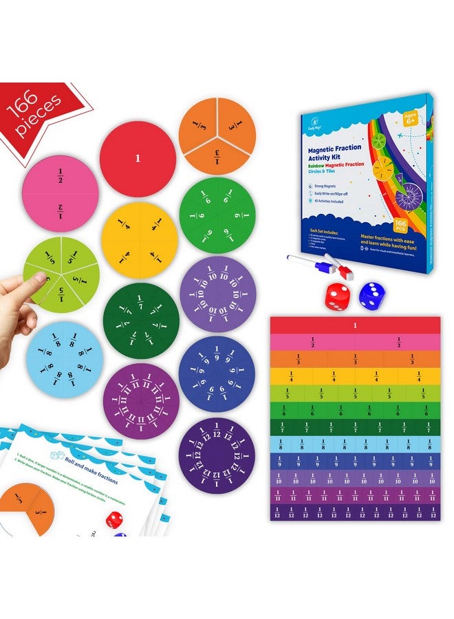 Simply magic 166 Pcs Magnetic Fractions Activities Class Set - Magnetic Fraction Strips & Tiles, Perfect Fraction Manipulatives, Fraction Circles, Bars, Fraction Tools For Kids, Math Manipulatives - Image 1