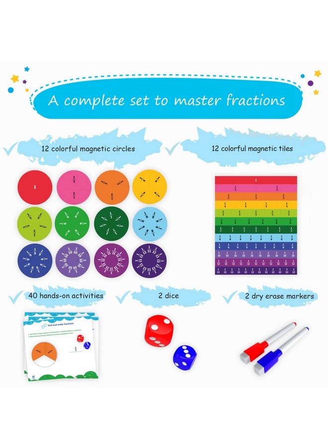 Simply magic 166 Pcs Magnetic Fractions Activities Class Set - Magnetic Fraction Strips & Tiles, Perfect Fraction Manipulatives, Fraction Circles, Bars, Fraction Tools For Kids, Math Manipulatives - Image 3
