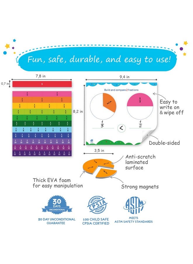 Simply magic 166 Pcs Magnetic Fractions Activities Class Set - Magnetic Fraction Strips & Tiles, Perfect Fraction Manipulatives, Fraction Circles, Bars, Fraction Tools For Kids, Math Manipulatives - Image 5