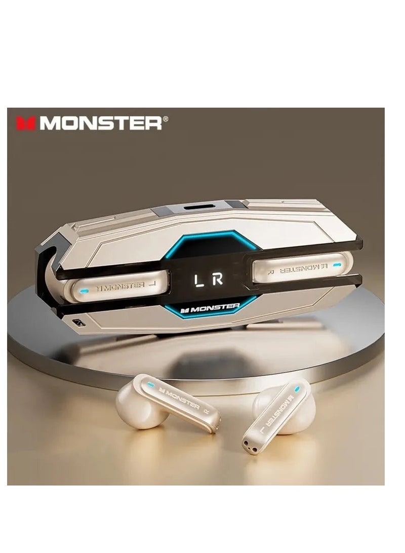 Monster XKT08 Pro Wireless Bluetooth Earbuds Gaming Headphones Deep Bass Low Latency Game Headset with Built-in Microphone Noise Canceling Beige