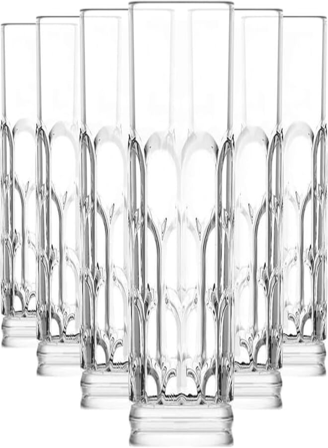 LAV ARCHIE Glass / 390 cc - 13.25 Oz / 6 Pcs/Elegant design, Trusted Brand, Attractive shape of Water, Sparkling Drink, Soft Drink, Smoothies, Juices, Cocktails