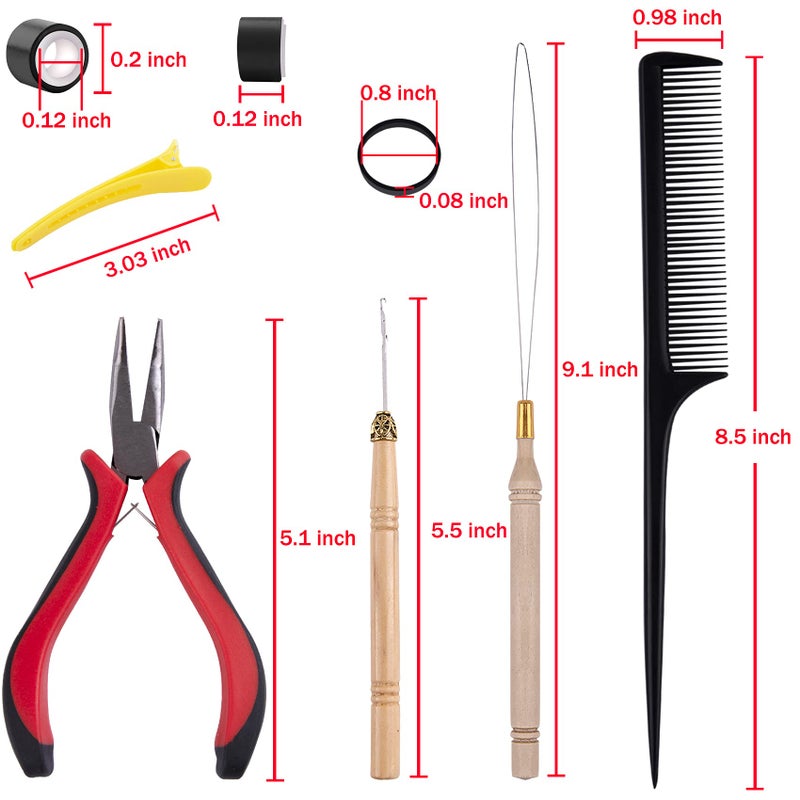 Duufin Hair Extensions Kit 500 Pcs Black Micro Ring Beads 1 Hair Extension Plier 2 Hook Needle Pulling Loop 4 Plastic Alligator Hair Clips 1 Comb and 2 Bags Black Mini Rubber Hair Elastic - Image 2