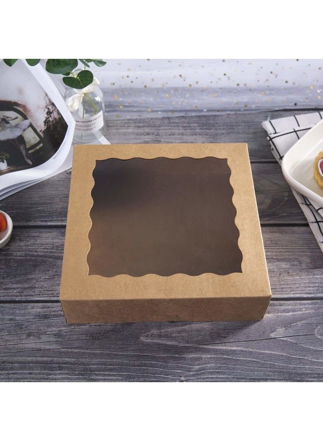 Onemore 10inch Natural Kraft Bakery Pie Boxes With PVC Windows,Large Cookie box 10x10x2.5inch 12 of Pack (Brown,12) - Image 4