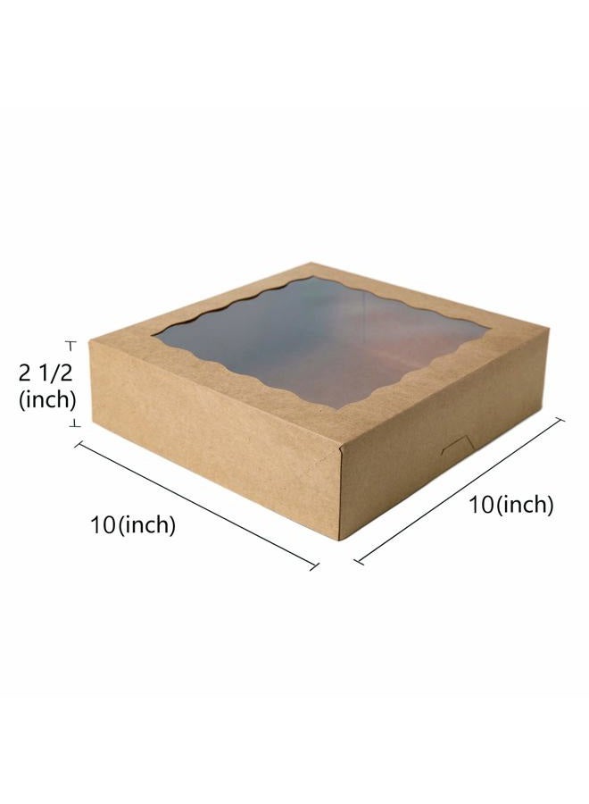 Onemore 10inch Natural Kraft Bakery Pie Boxes With PVC Windows,Large Cookie box 10x10x2.5inch 12 of Pack (Brown,12) - Image 2